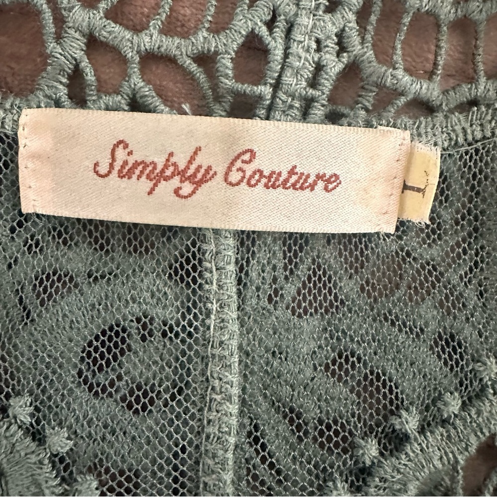 Simply Couture Sage Green Tab Sleeve Knit Lace Peacock Open Cardigan - Picture 9 of 10